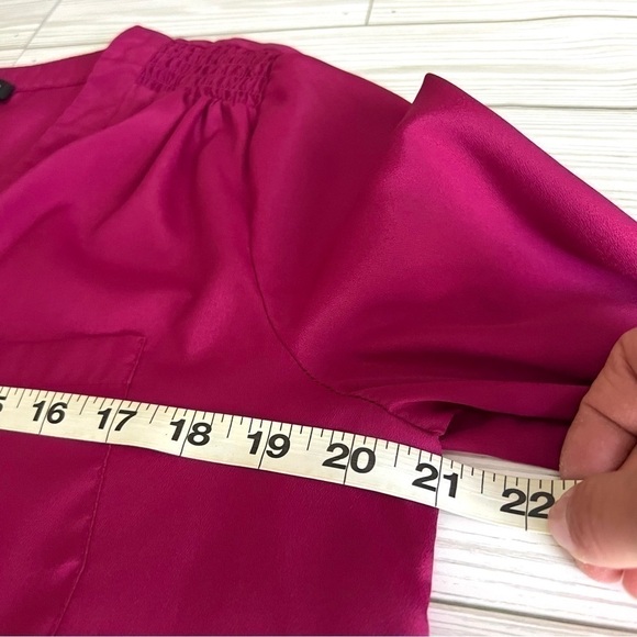 WILLI SMITH Women's V-Neck Fuchsia Long Sleeve Career Blouse Medium Relaxed Fit - Picture 12 of 12